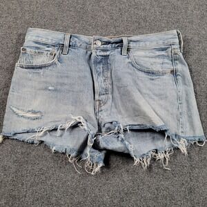 Levis 501 Cutoff Shorts Womens 32 Premium High Rise Distressed Denim Button Fly